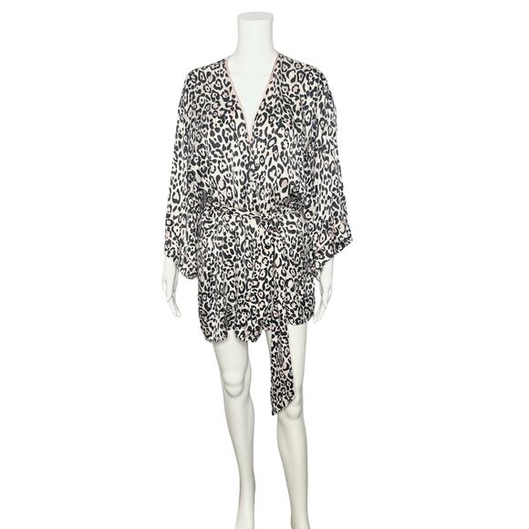 Victoria's Secret Silk Short Robe Pink Animal Print Tie Closure One Size - Picture 1 of 5